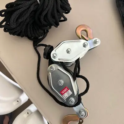 Block-and-tackle pulley with rope