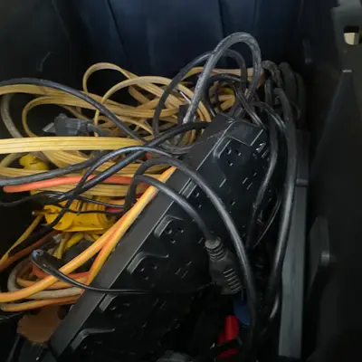 Power strips and extension cords bin