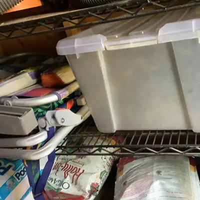 Clear plastic storage tote
