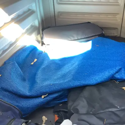 Blue mesh shade tarp