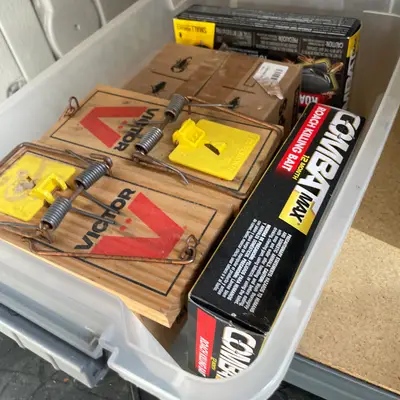 Pest control bin: mousetraps and roach bait